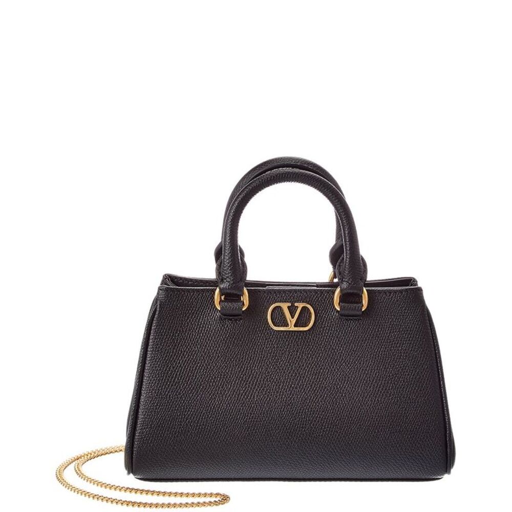 Valentino Vlogo Signature Mini Leather Satchel, Black